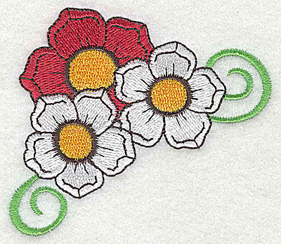 Embroidery Design: Flower trio with swirls large 3.30w X 2.87h