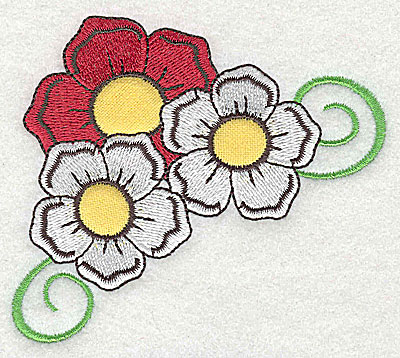 Embroidery Design: Flower trio applique with swirls 3.89w X 3.38h