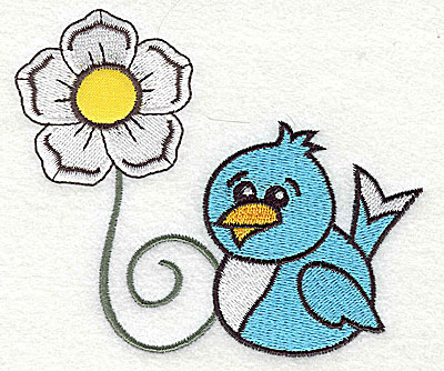 Embroidery Design: Single flower with bluebird large applique 4.45w X 3.76h