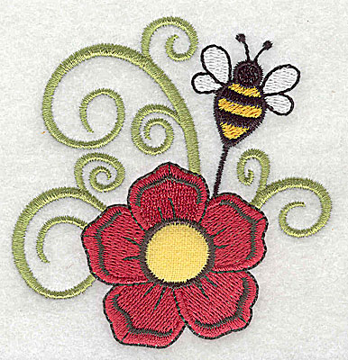 Embroidery Design: Flower applique with bee 3.34w X 3.45h