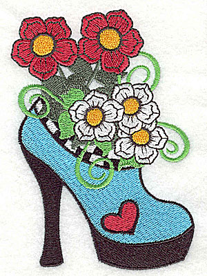Embroidery Design: Woman's heel with flowers and heart large 3.19w X 4.53h