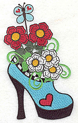 Embroidery Design: Woman's heel with flowers and butterfly 3.19w X 5.47h