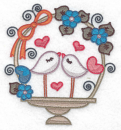 Embroidery Design: Birds in a basket with side bow large 4.57w X 4.98h