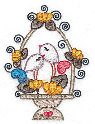 Embroidery Design: Birds in a basket with flowers large  3.65w X 4.98h