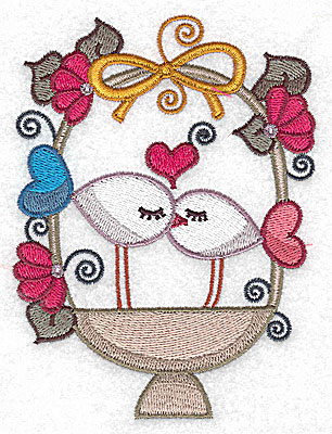 Embroidery Design: Birds in a basket kissing large 3.74w X 4.98h