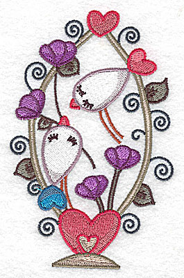 Embroidery Design: Birds in heart shaped basket large 3.18w X 4.95h