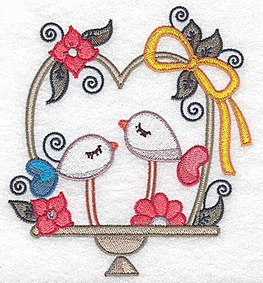 Embroidery Design: Birds in a basket and bow large  4.51w X 4.98h