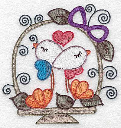 Embroidery Design: Birds in basket with heart large  4.74w X 4.96h