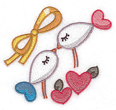 Embroidery Design: Birds and bow 3.88w X 3.48h