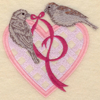 Embroidery Design: Small birds with heart and ribbon5.00w X 4.95h