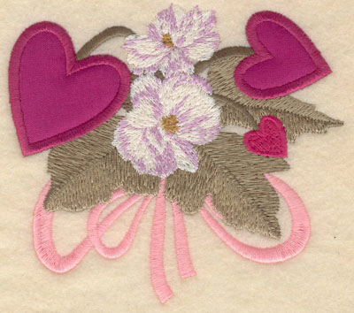 Embroidery Design: Small double heart applique with flowers5.01w X 4.55h