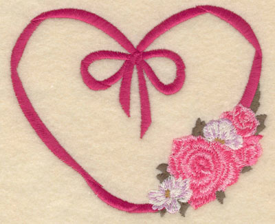 Embroidery Design: Small ribbon heart with flowers5.01w X 4.17h