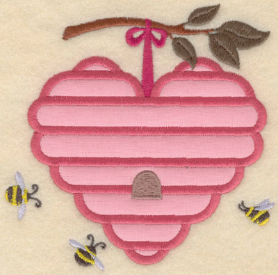 Embroidery Design: Small heart shaped beehive applique5.00w X 5.01h