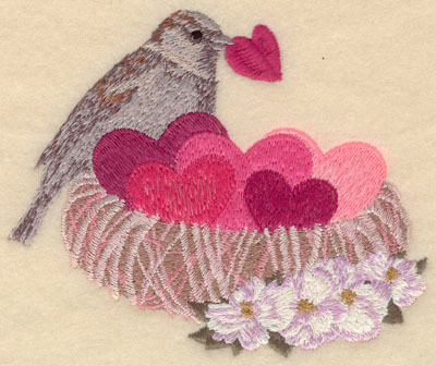 Embroidery Design: Small bird in nest5.00w X 4.07h