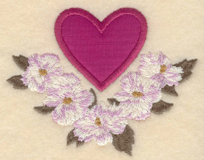 Embroidery Design: Heart applique with flowers beneath4.09w X 3.22h