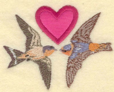 Embroidery Design: Heart applique with birds4.07w X 3.11h
