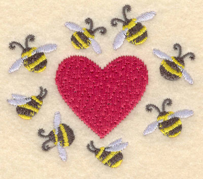Embroidery Design: Heart with bees3.06w X 2.69h