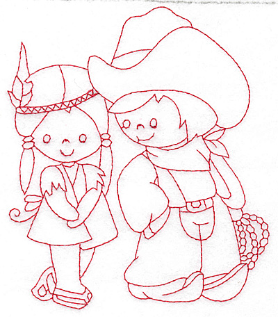 Embroidery Design: Cowboy and Indian girl large 5.02w X 5.81h