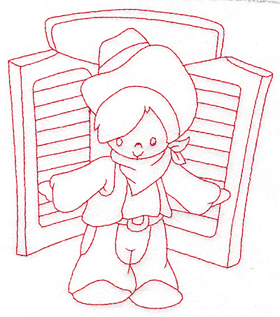 Embroidery Design: Cowboy at saloon door large 5.08w X 5.77h