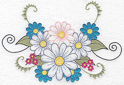 Embroidery Design: Daisies with vines 6.91w X 4.78h