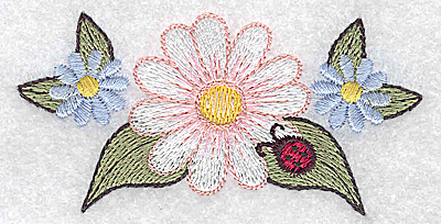 Embroidery Design: Daisy with ladybug 3.39w X 1.68h