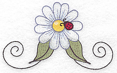 Embroidery Design: Single daisy with ladybug large 4.94w X 3.01h