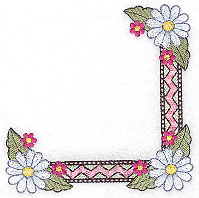Embroidery Design: Daisy corner with patterned design 4.95w X 4.96h