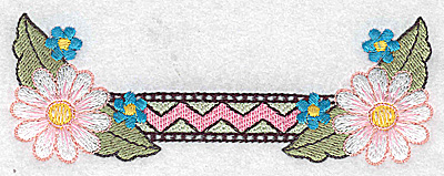 Embroidery Design: Daisies with patterned border 4.95w X 1.78h