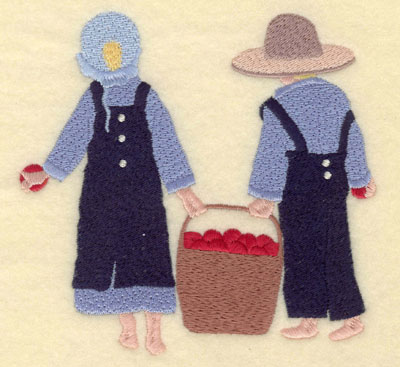 Embroidery Design: Girl and Boy with Apple Basket Large5.23w X 5.11h