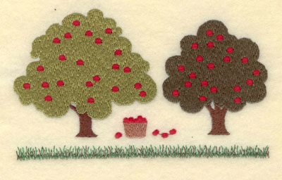 Embroidery Design: Apple Trees with Basket Large5.63w X 3.46h