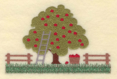 Embroidery Design: Apple Tree with Fences Large5.63w X 3.76h