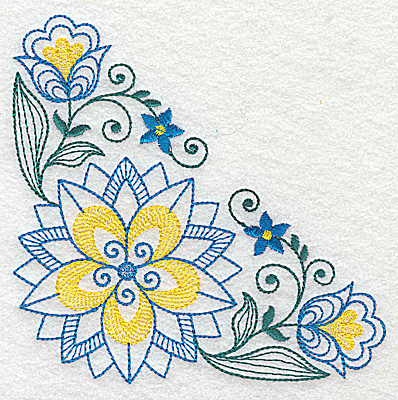 Embroidery Design: Floral corner design E large 4.96w X 4.96h