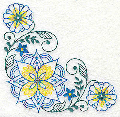 Embroidery Design: Floral corner design H large 4.95w X 4.95h