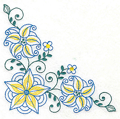 Embroidery Design: Floral corner design I large 4.95w X 4.93h