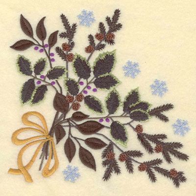 Embroidery Design: Large Holly Pine Boughs Bow Snowflakes7.10w X 7.00h