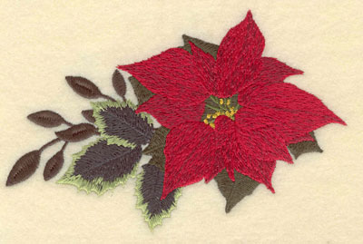 Embroidery Design: Poinsettia with Leaves on one Side 6.00w X 3.99h