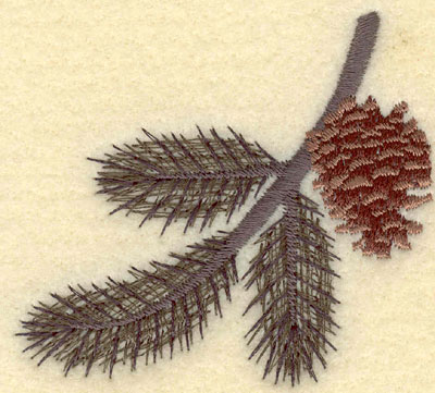 Embroidery Design: Pine Bough with Single Pine Cone3.03w X 2.79h