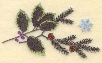 Embroidery Design: Pine Boughs Holly and Snowflake5.21w X 2.93h