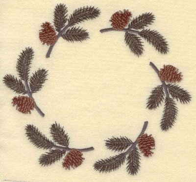 Embroidery Design: Large Pine Boughs with Cones Circle7.70w X 6.87h