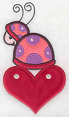 Embroidery Design: Ladybug on heart appliques 3.37w X 5.96h