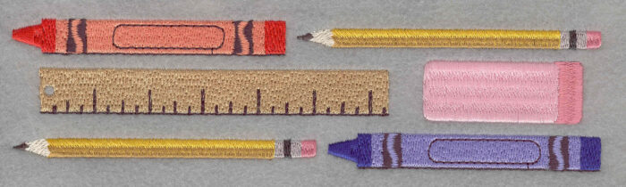 Embroidery Design: Crayon Pencil Ruler Eraser Border1.92h X 7.50w