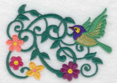 Embroidery Design: Bird vine and flowers 3.81w X 2.75h
