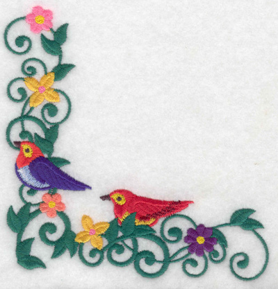 Embroidery Design: Birds vine flowers corner large 4.80w X 4.99h