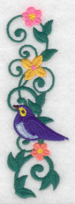 Embroidery Design: Bird vine flowers verticle 1.63w X 4.98h