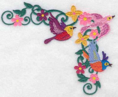 Embroidery Design: Bird trio corner large 5.86w X 4.79h
