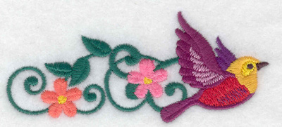 Embroidery Design: Bird leading vine and flowers 3.89w X 1.66h