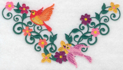 Embroidery Design: Birds flowers vines 6.45w X 3.49h