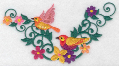 Embroidery Design: Birds in flight flowers and vines 6.94w X 3.94h