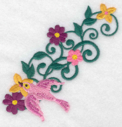 Embroidery Design: Bird pink vines and flowers 3.83w X 3.88h