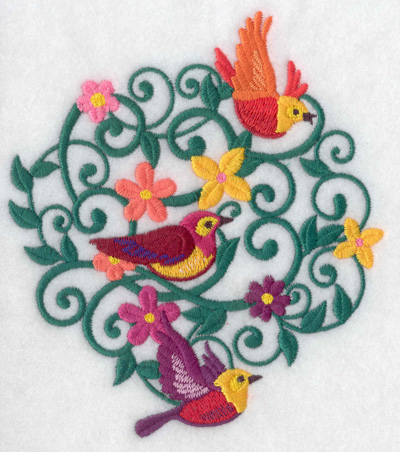 Embroidery Design: Bird trio 5.50w X 4.83h
